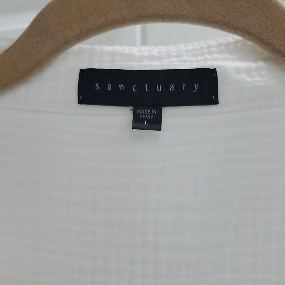 Sanctuary Womans White Waffle Knit 100% Cotton Long Sleeve, LARGE - Picture 2 of 6